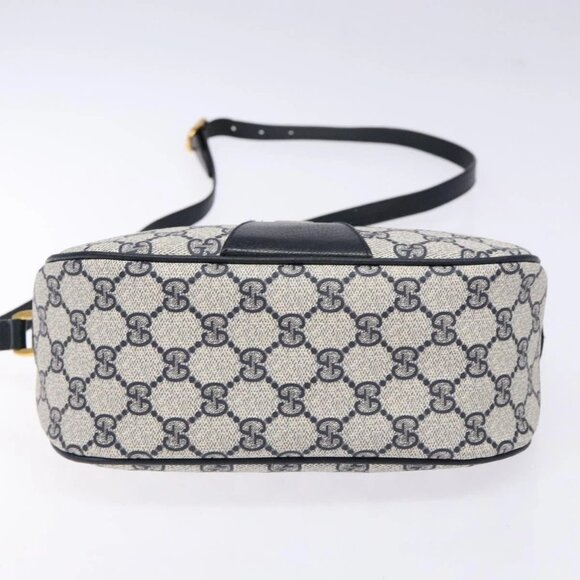 GUCCI GG Supreme Sherry Line Shoulder Bag PVC Navy Gold Red Auth 139821 - Picture 7 of 16